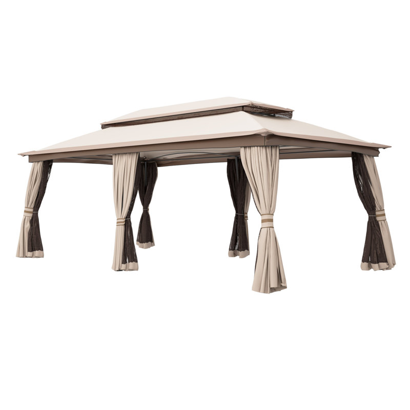 20 Ft.  X 10 Ft.  Metal With Steel Patio Gazebo, Beige