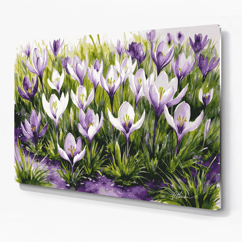 «Botanical Crocuses», art mural en métal gris, H 20 po x l 24 po