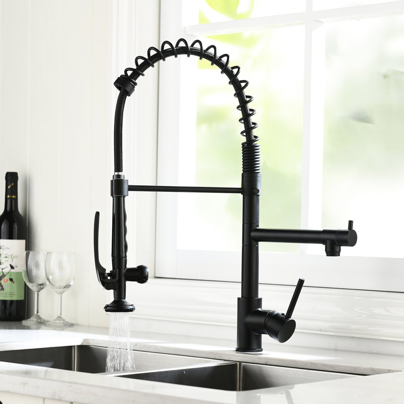 Robinet de cuisine rétractable de style noir et nickel - poignée simple, options d'eau froide, rouille, évier contemporain commercial avec nickel rétractable, construction robuste, eau, apparence moderne