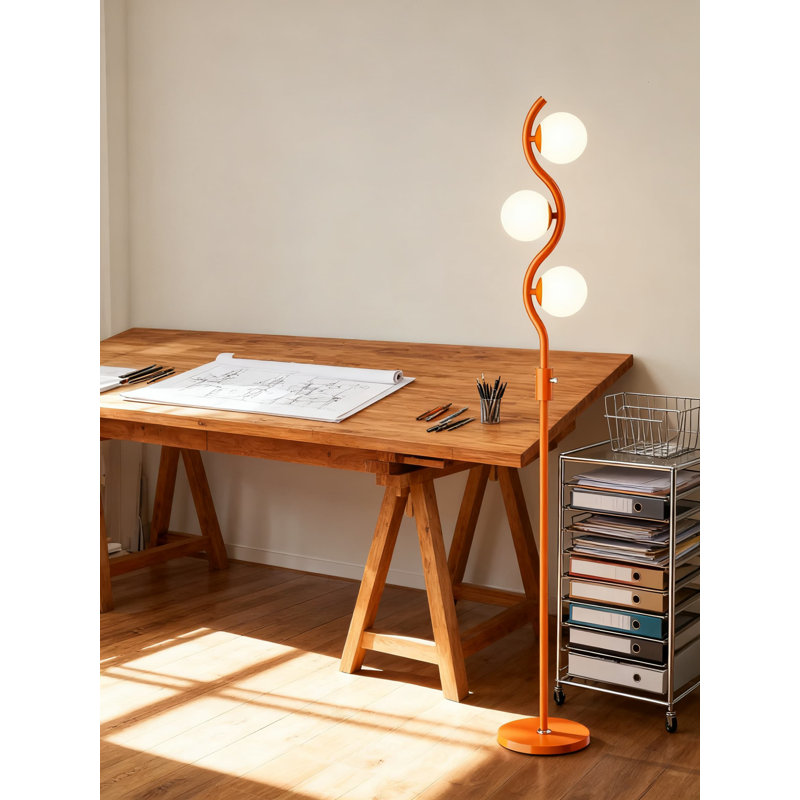 Mid-Century Modern Dimmable Floor Lamp With 3 Globes, Stepless Brightness Adjustable Standing Lamp For Living Room, Bedroom, Office, Includes 3 G9 Bulbs And Stable Weighted Base