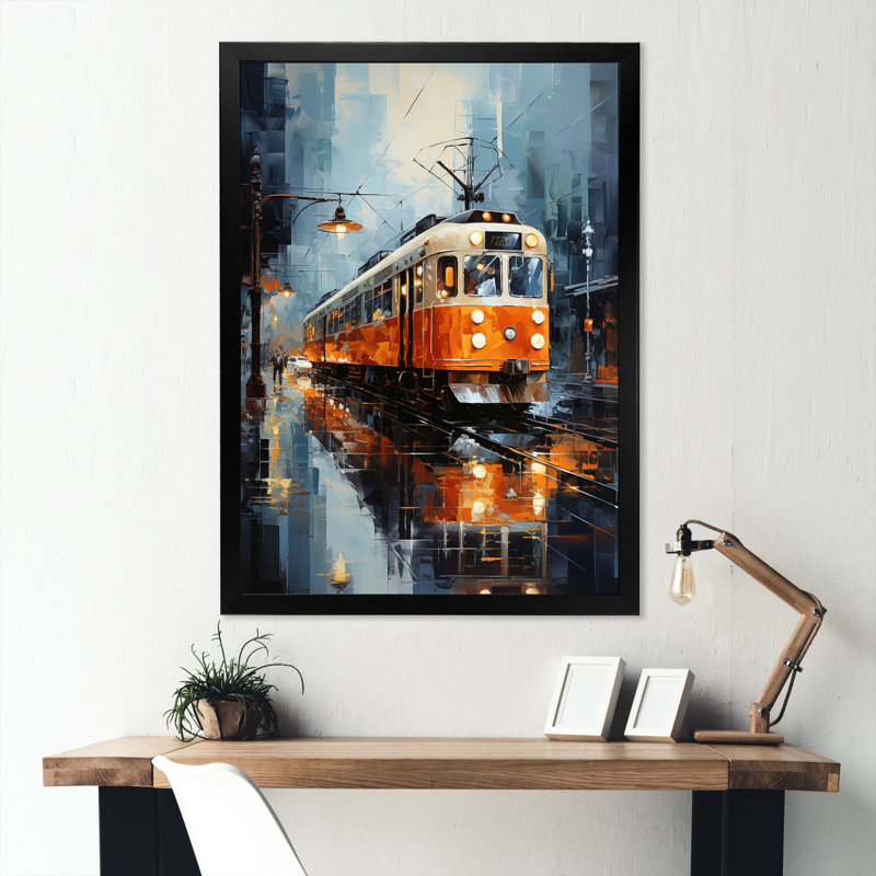 Voyage en train orange blanc - reproduction sur toile, Cadre photo noir, H 32 po x l 16 po x P 1 po