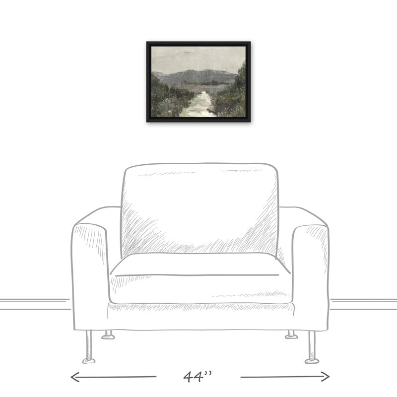 Paysage vert maussade, H 13,75 po x l 17,75 po x P 1,75 po, Cadre flottant noir