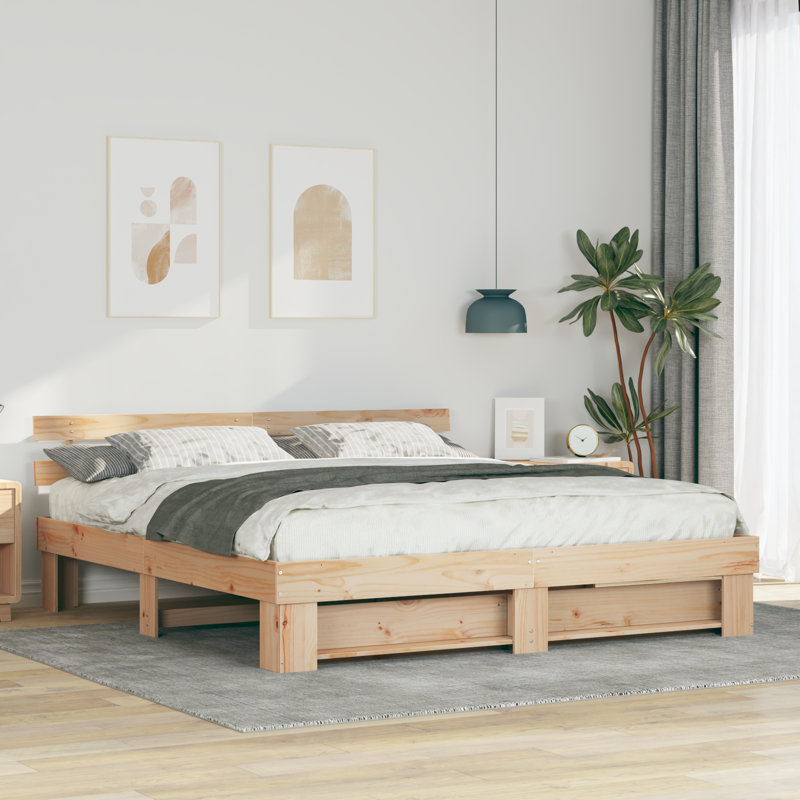 With Headboard Solid Pine Wood, Natural, Super King (6')