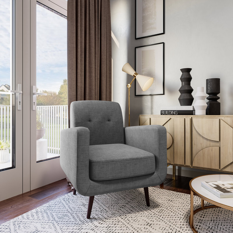 Fauteuil en lin capitonné de 28,15 pouces de largeur Jolecia, gris