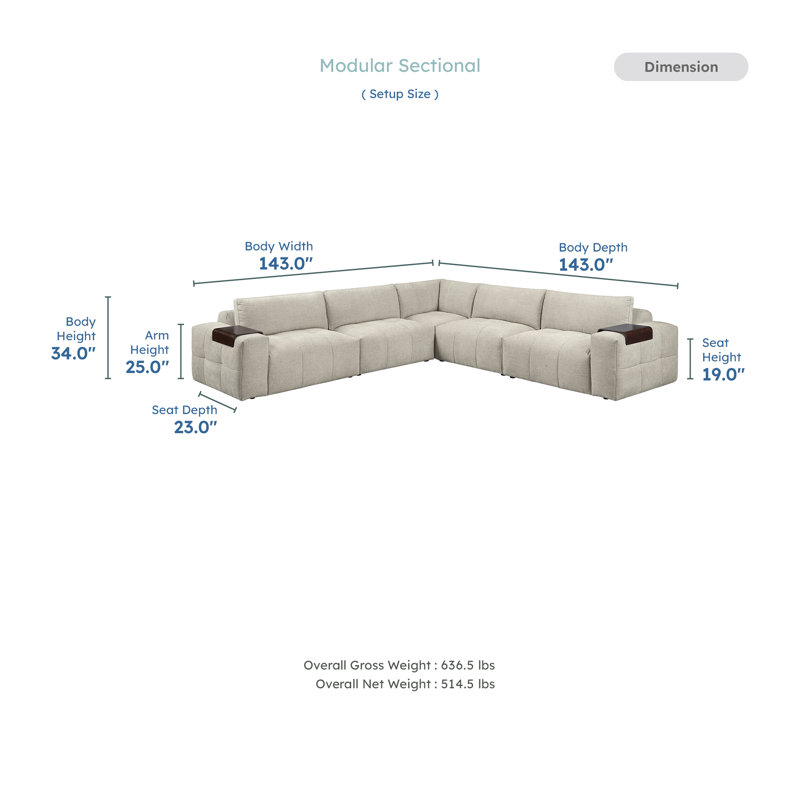 Canapé modulaire 5 pièces Turrella, Tissu texturé taupe