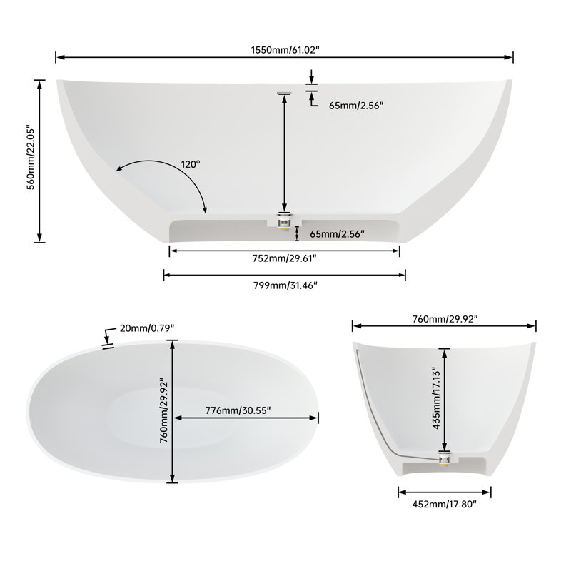 61" Solid Surface Bathtub For Deep Soaking, With Elegant Design And Feature, Advanced Insulation, Ultra- Composite, Easy Maintenance Skin- 61-Inch Soaking Bathtub, Matte Finish, Contour, Insulation
