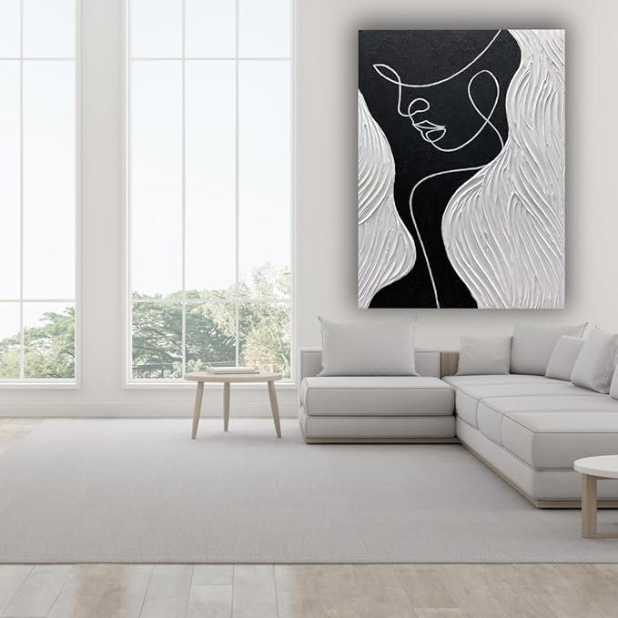 Texture 3D, noir, blanc, gris, moderne, minimaliste, noir, abstrait, art mural, visage humain