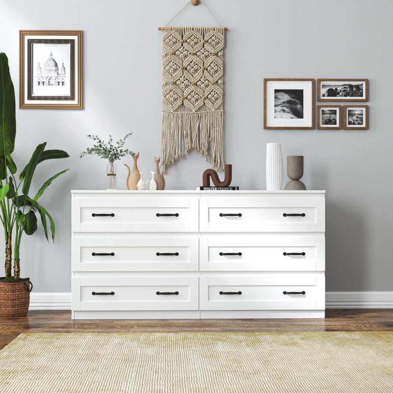 Modern Cabinet With 6 Drawers ,  Wood Chest Of Drawers With Metal Handle,  Storage Organizer For Living Room , Bedroom Or Hallway