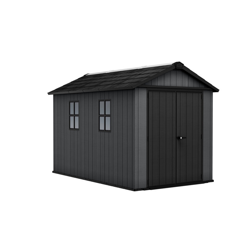 Keter Newton Plus Durable Resin Outdoor Storage Shed With Floor and Double Doors for Garden Patio Furniture and Tools, Graphite Grey (6 Available Sizes)