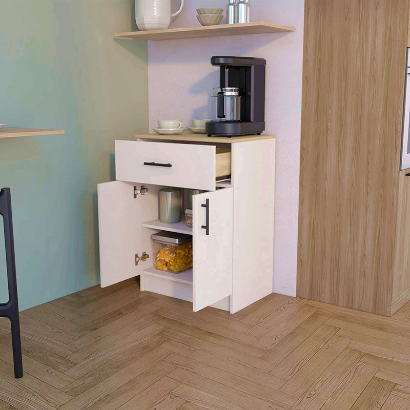 Armoire pour garde-manger Netal, cuisine, ivoire / chêne naturel