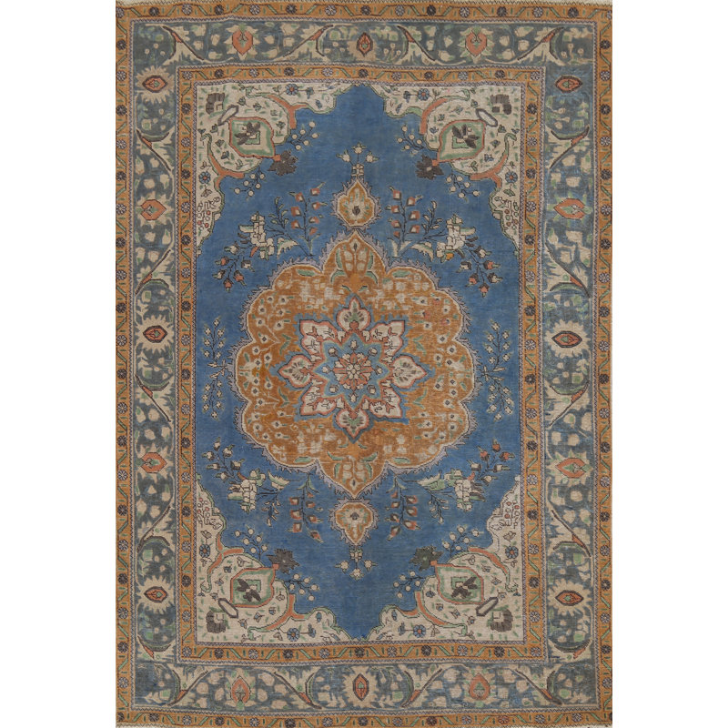 Tapis bleu fait à la main 6 x 9 po