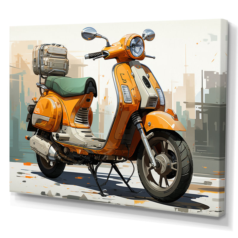 Orange Scooter Caf Racer - imprimé, Toile tendue, H 30 po x l 40 po x P 1,5 po