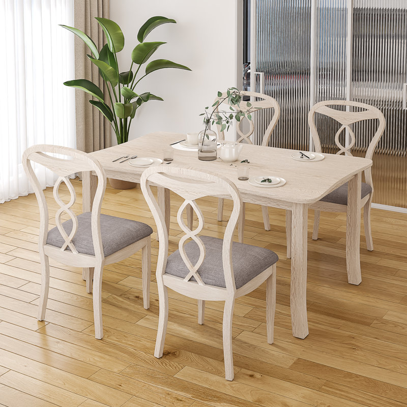 Bovill 5-Piece Solid Wood Dining Table Set For 4, Breakfast Nook Table Set,  With Kitchen Table And 4 Upholstered Chairs, Space-Saving Dinette Set, Kitchen Table Chairs Set Of 4