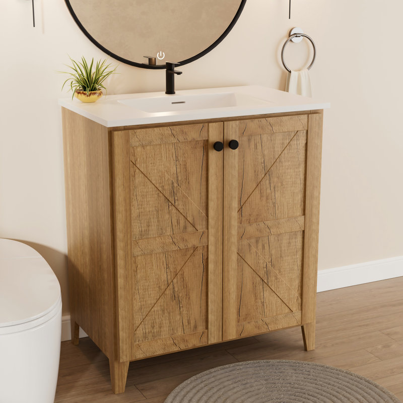 Armoire de plancher pliable Brisa de 30 pouces avec charnières hydrauliques et panneau résistant à l'humidité, Chêne doré