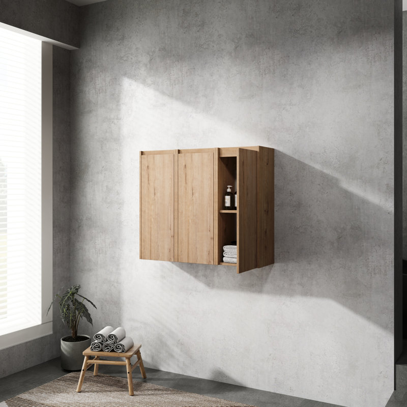 Bathroom Side Cabinet, 12", 3 Soft Close Doors, Wall Mounted, Enhances Functionality Cabinet Improves Organization