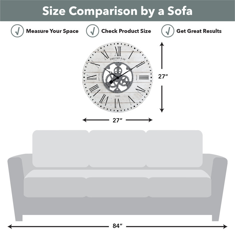 Oversized White Shiplap Gears Wall Clock with Galvanized Center