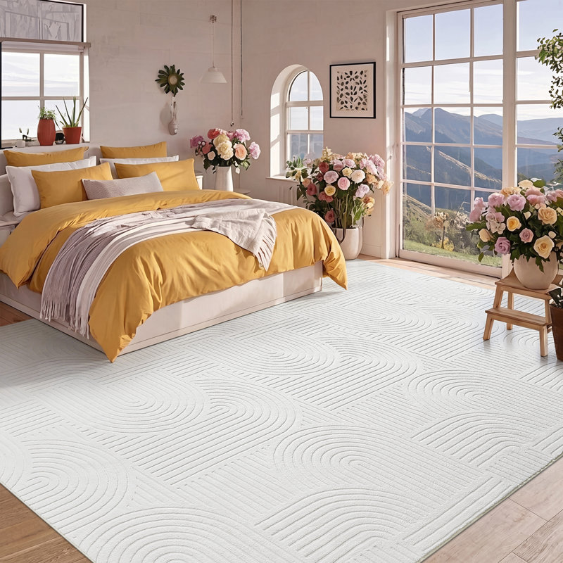 Machine Washable Non-Slip Oriental Area Rug, Rectangle 9' x 12', White