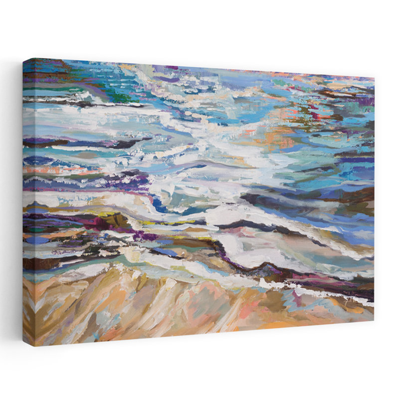 Crash côtier abstrait bleu gris plage brun, H 60 po x l 40 po