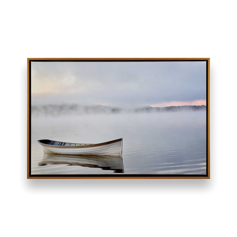 Bateau sur les eaux calmes, H 12,75 po x l 18,75 po x P 1,75 po, Cadre flottant or poli