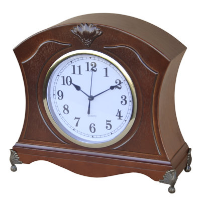 Traditional Analogue Wood Quartz Movement / Crystal Tabletop Clock in Dark Brown