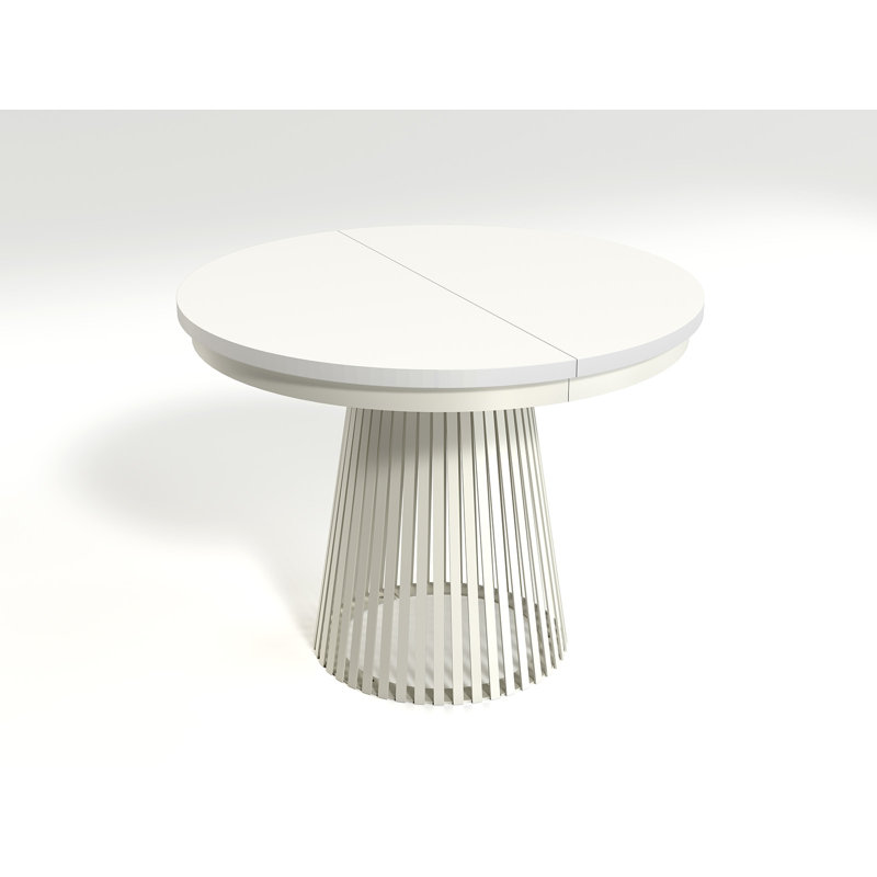 Extendable Round Metal Base Dining Table, Beige, White