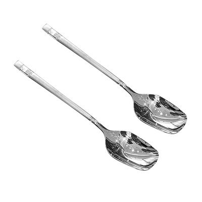 a spoon 2pcStainless Steel Spoon  Flat Bottom Spoon  Dessert Spoon Rice Spoon