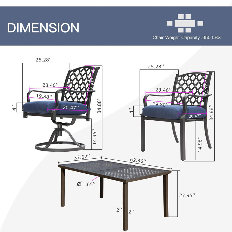Outdoor 7 Pcs Patio Dining Set, Navy Blue