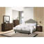 Très grand lit Eastern Eastern, tête de lit en polyfibre gris, lit plateforme en bois, revêtement réglable