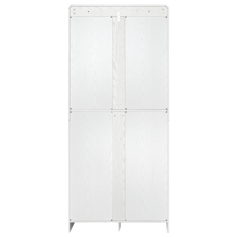 K&K 72" Tall Farmhouse Kitchen Pantry Cabinet With 8 Door Shelves, Curved Design Storage Cabinet With 3 Adjustable Shelves, Hidden Drawer, Versatile Cupboard For Kitchen, Dining & Bathroom, White