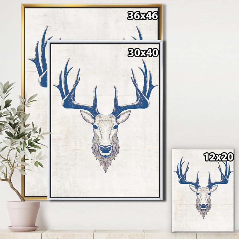 Cerf sauvage et magnifique - Reproduction d'art sur toile, H 36 po x l 24 po x P 1 po, Cadre flottant noir
