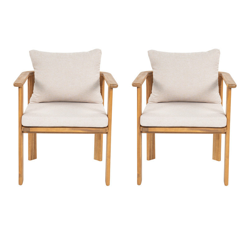 Ensemble de 2 fauteuils de salle à manger d'extérieur en bois d'acacia massif Kaja