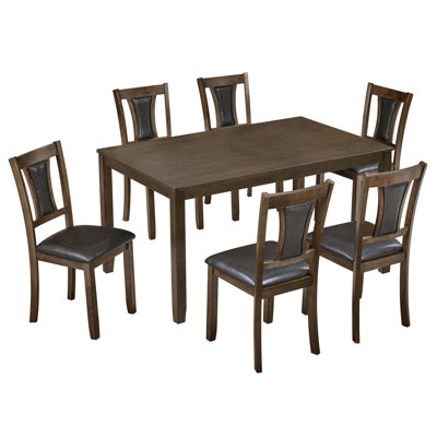 Modern 7-Piece Dining Table Set with 6 Upholstered Chairs, Wooden Rectangular Dining Table Set for 6 with Chairs, for Dining Room, Kitchen, Restaurant