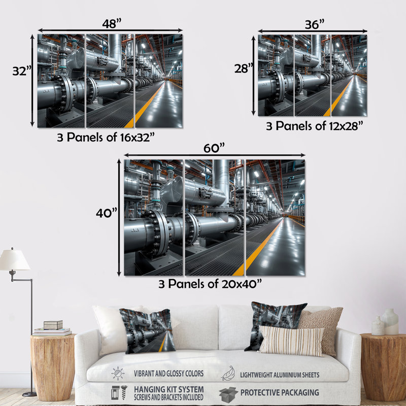 Ensemble de décorations murales industrielles jaunes et grises, Métal métal, H 40 po x l 60 po x P 1 po