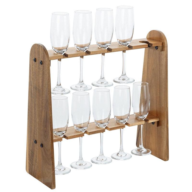 Solid Wood Tabletop Wine Glass Rack In Brown