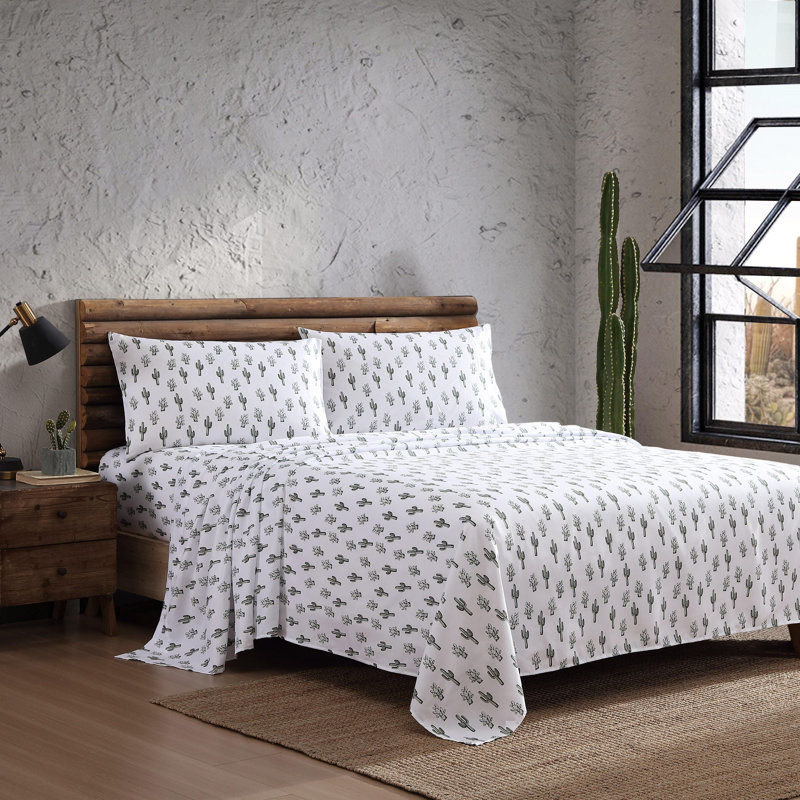 Wrangler Printed Cozy Novelty Sheet Sets, King Sheet Set with 2 Pillowcases, Cacti Green