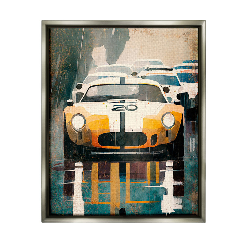 Voiture de course moderne sur bois, Cadre flottant gris lustré, H 31 po x l 25 po x P 1,7 po