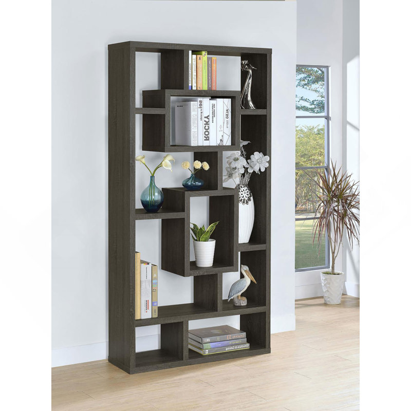 Bibliothèque grise vieillie à 10 tablettes, Gris