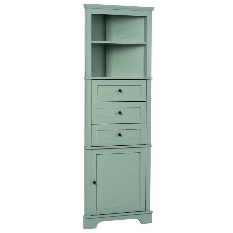 Triangle Tall Cabinet With 3 Drawers And Adjustable Shelves For Bathroom, Kitchen Or Living Room, MDF Board With Painted Finish