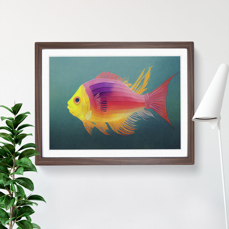 Fish In Watercolour Vol.4 - Single Picture Frame Print, 46cm H x 64cm W x 2cm D, Walnut Framed