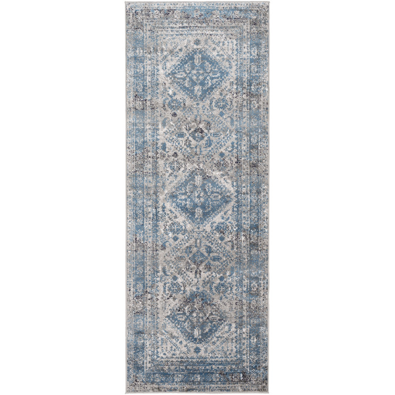 Tapis oriental Fitz, Royal Blue, Tapis de couloir 2 pi 7 po x 7 pi 3 po