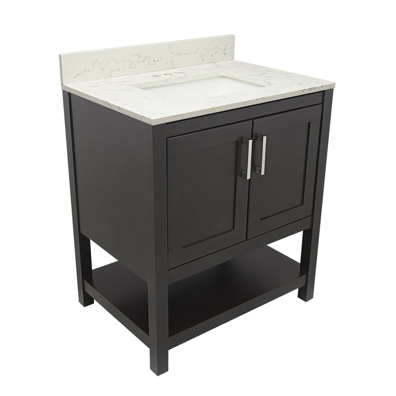 31'' Single Bathroom Vanity with Engineered Quartz Top, Espresso, Lyra White