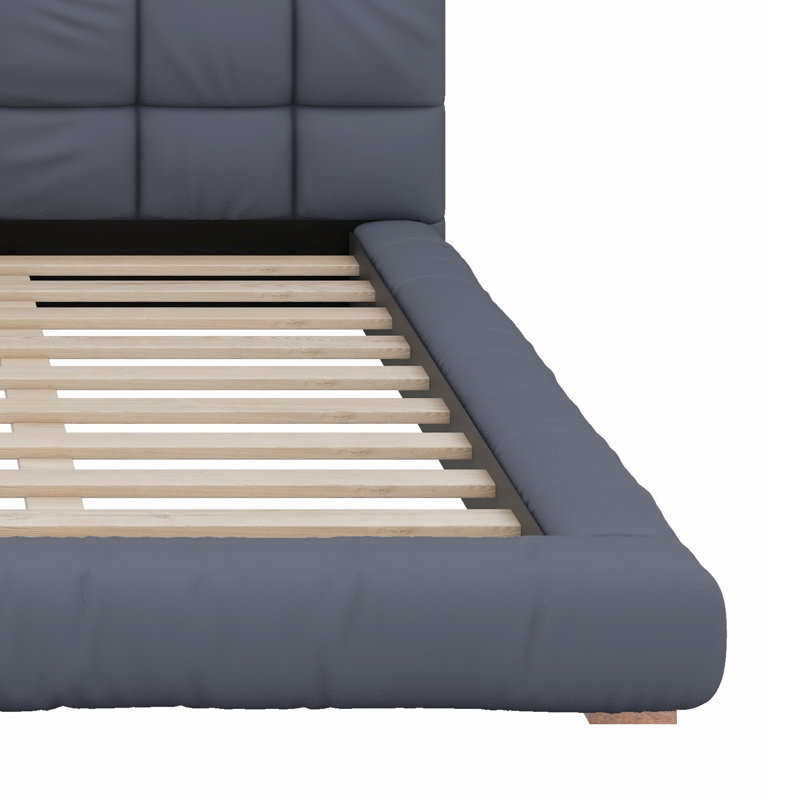 Base de lit plateforme minimaliste à profil bas, tête de lit tapissier souple, support de lattes durable, King, Grey