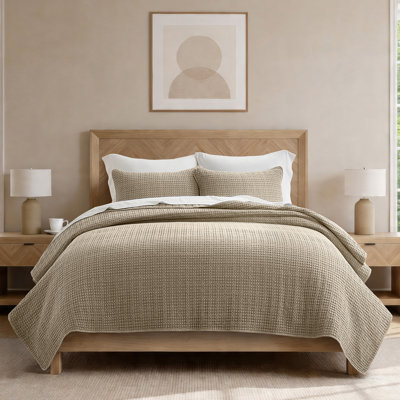 Stonewashed 100% Natural Cotton Waffle Quilt Set