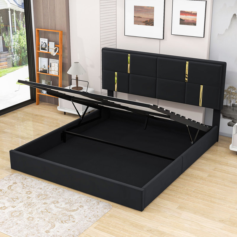 Auroura Queen Upholstered Platform Storage Bed, Black