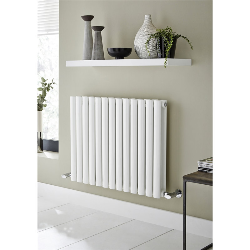 Krysta Vertical Oval Panel Radiators, Grey, 23.6cm H x 21.3cm W x 2.2cm D