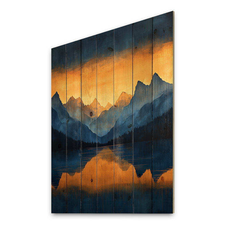Safire Peaks At Dusk Mountains II - paysage de montagne, décoration murale en bois - sur bois de pin naturel