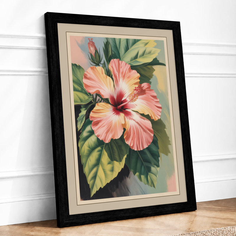 Hibiscus in Bloom Botanical - Framed Print, A2 - 59.4 x 42.0 cm, Black