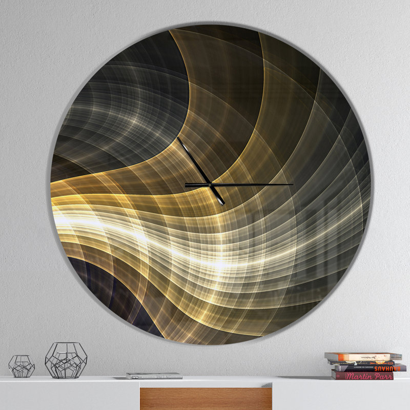Horloge murale moderne jaune avec lumière fractale, Surdimensionné