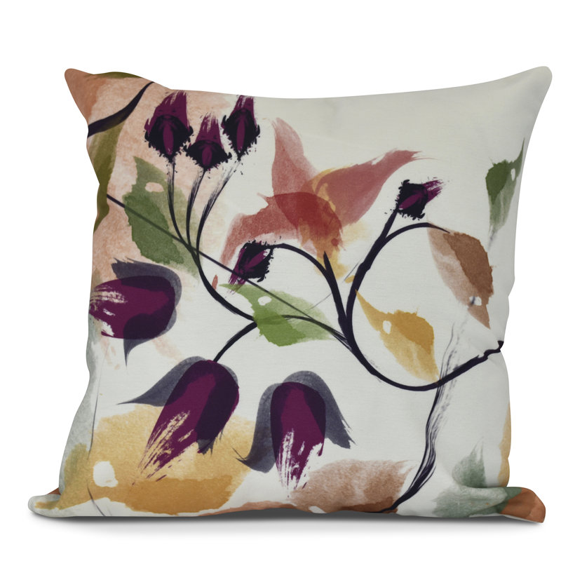 Goals, Gourds, And Gatherings Floral Outdoor Reversible Throw Pillow, 16" H x 16" W, Red