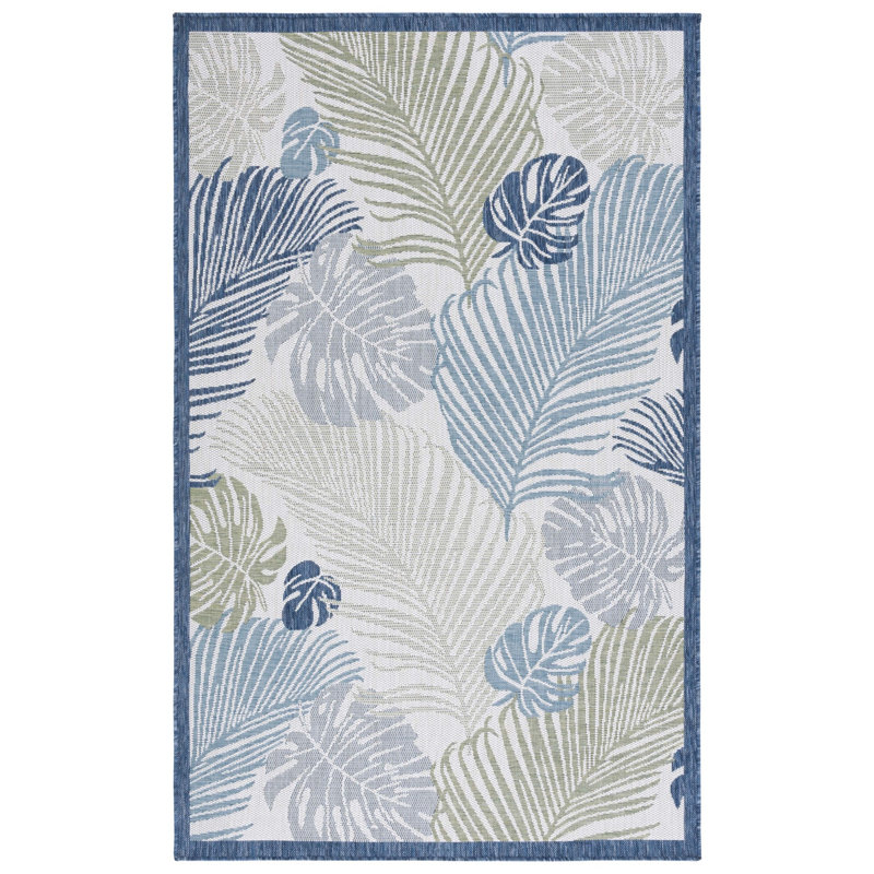 Aramantha Floral Power Loomed Indoor/Outdoor Area Rug in Beige/Green/Blue/Gray, Rectangle 6'7" x 9'6"